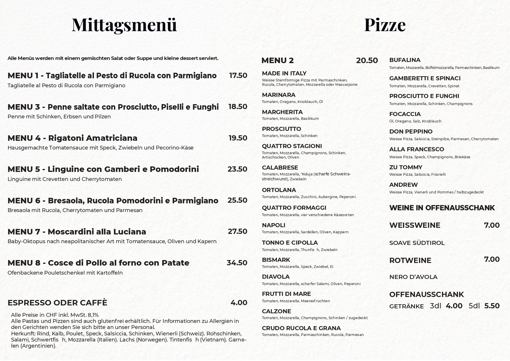 menù settimanale