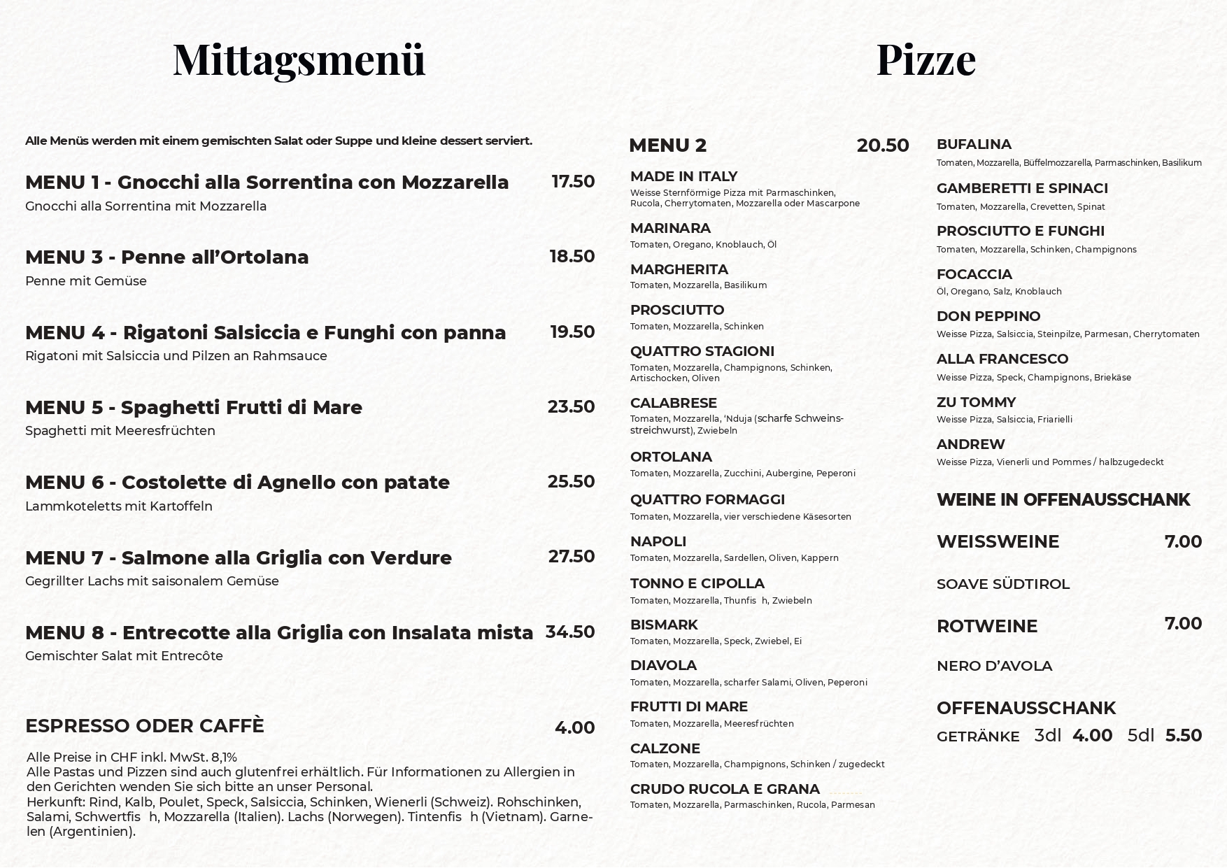 menù settimanale