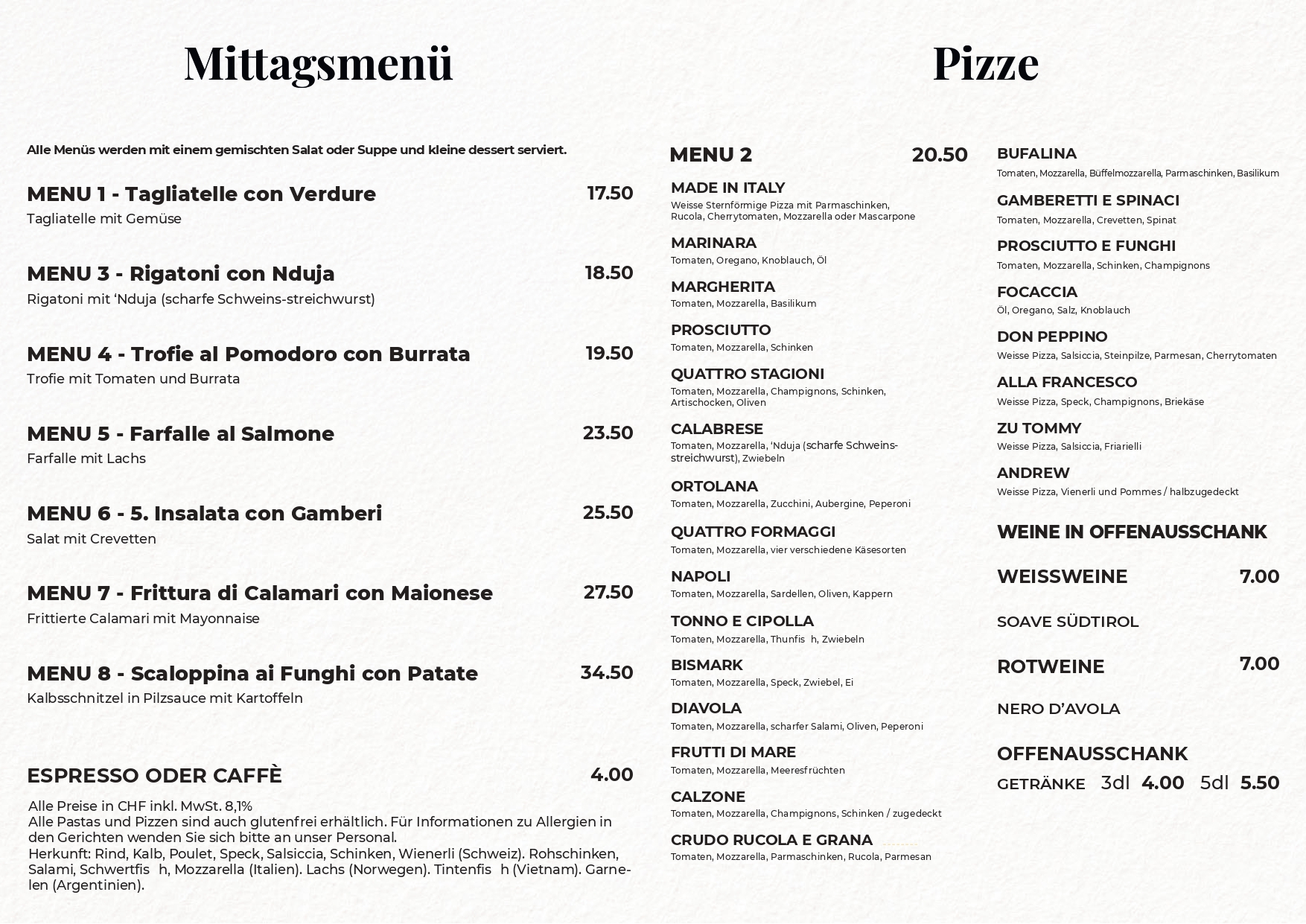 menù settimanale